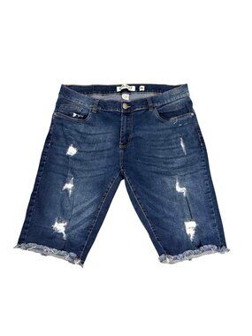 Dash Mens Distressed Denim Shorts Size 36 Raw Hem Blue Casual Cotton Blend